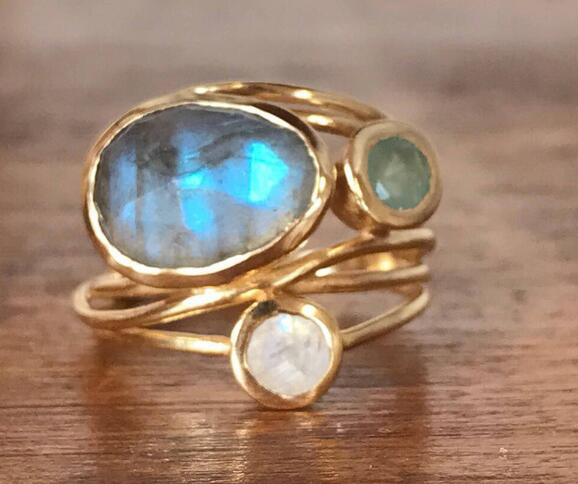 Vintage Eingelassener Blauer Mondsteinring