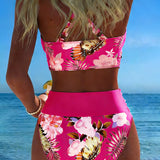 Bikini mit kontrastierendem Blumenmuster und Schlitz