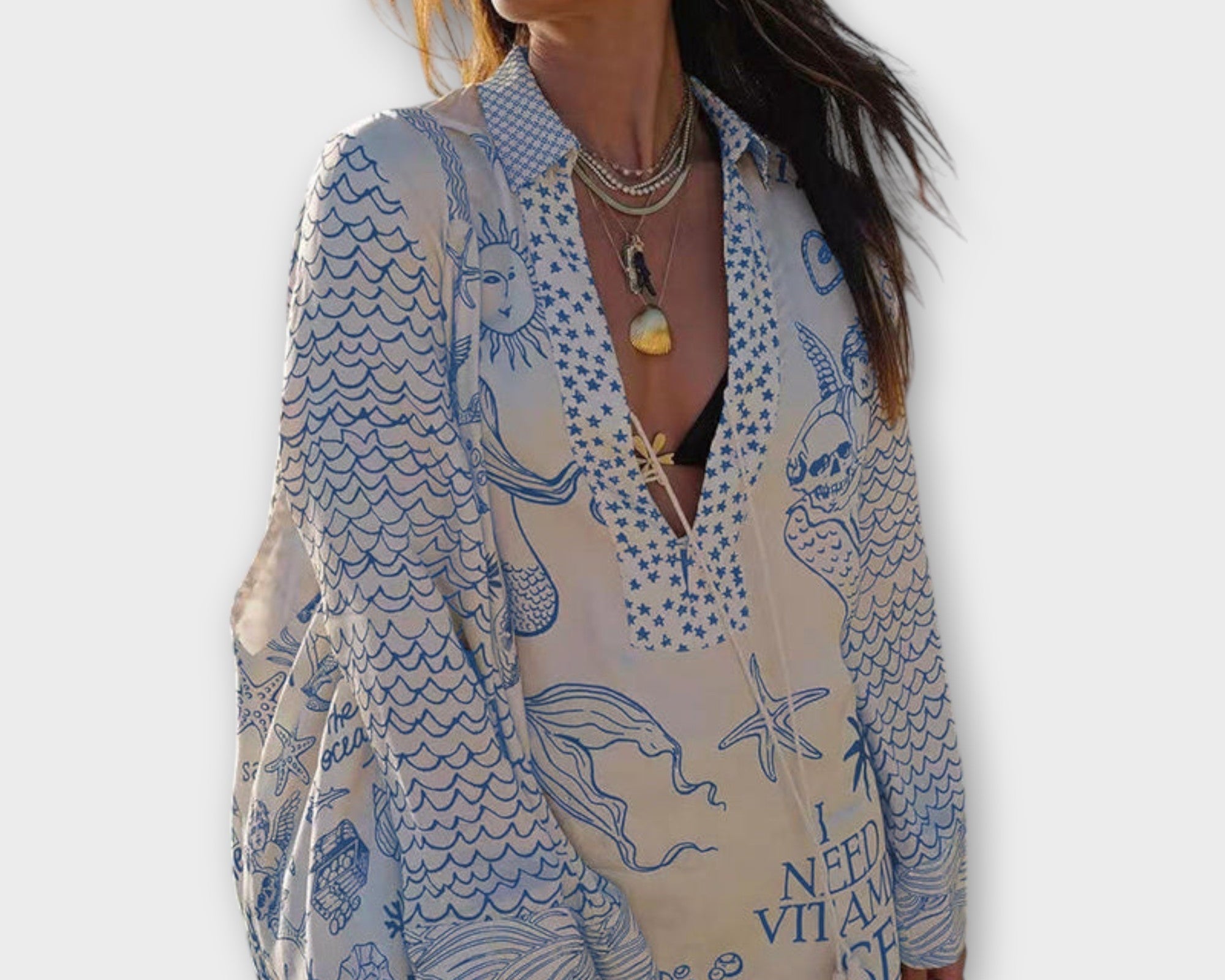 Liv - Wasser Satin Quasten Shirt und Shorts Set