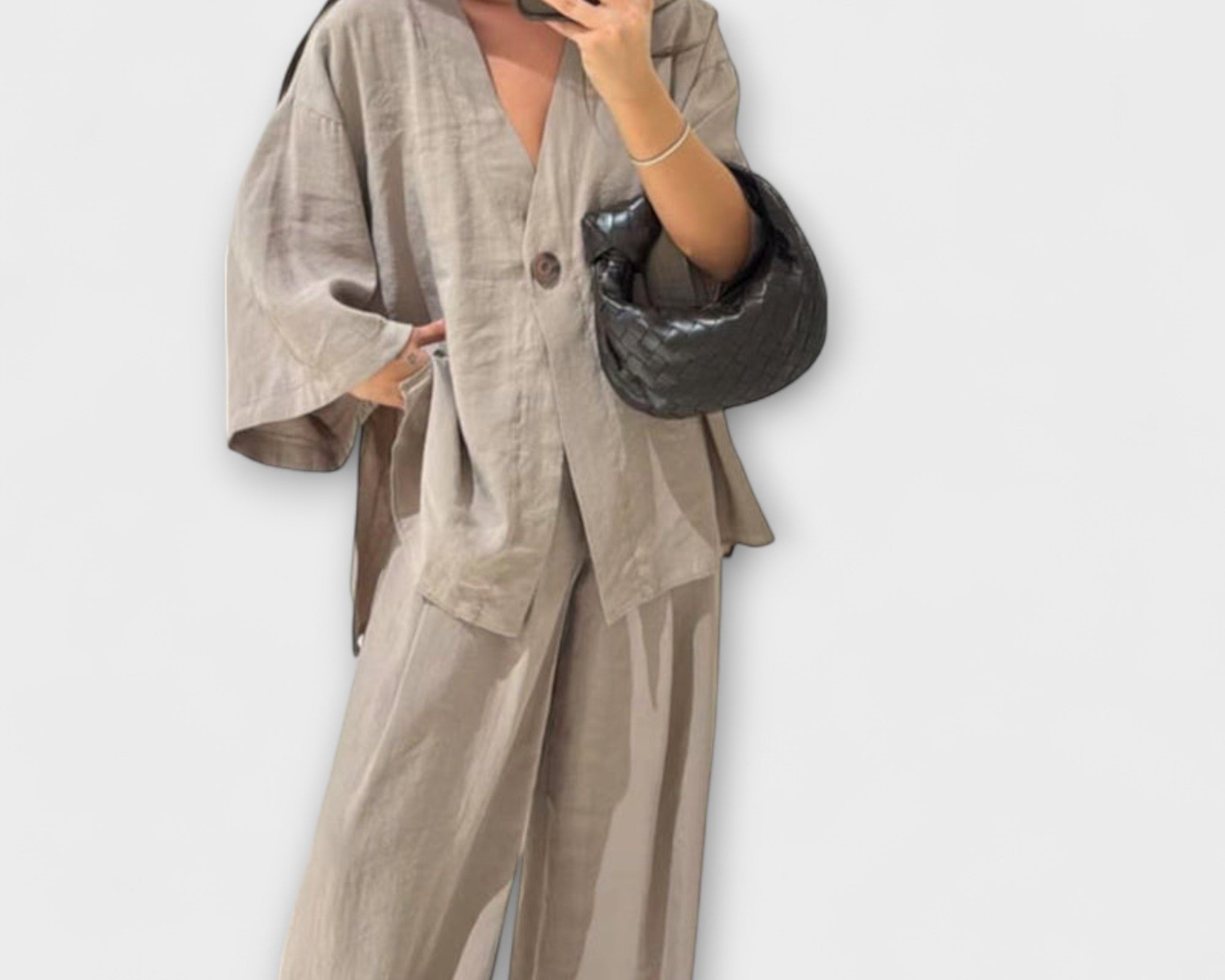 Jacqueline - Lässiges V-Ausschnitt Top und Hose Duo