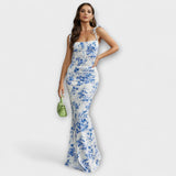 Thalia - Floral Print Prom Dress mit gebundenen Schulterträgern