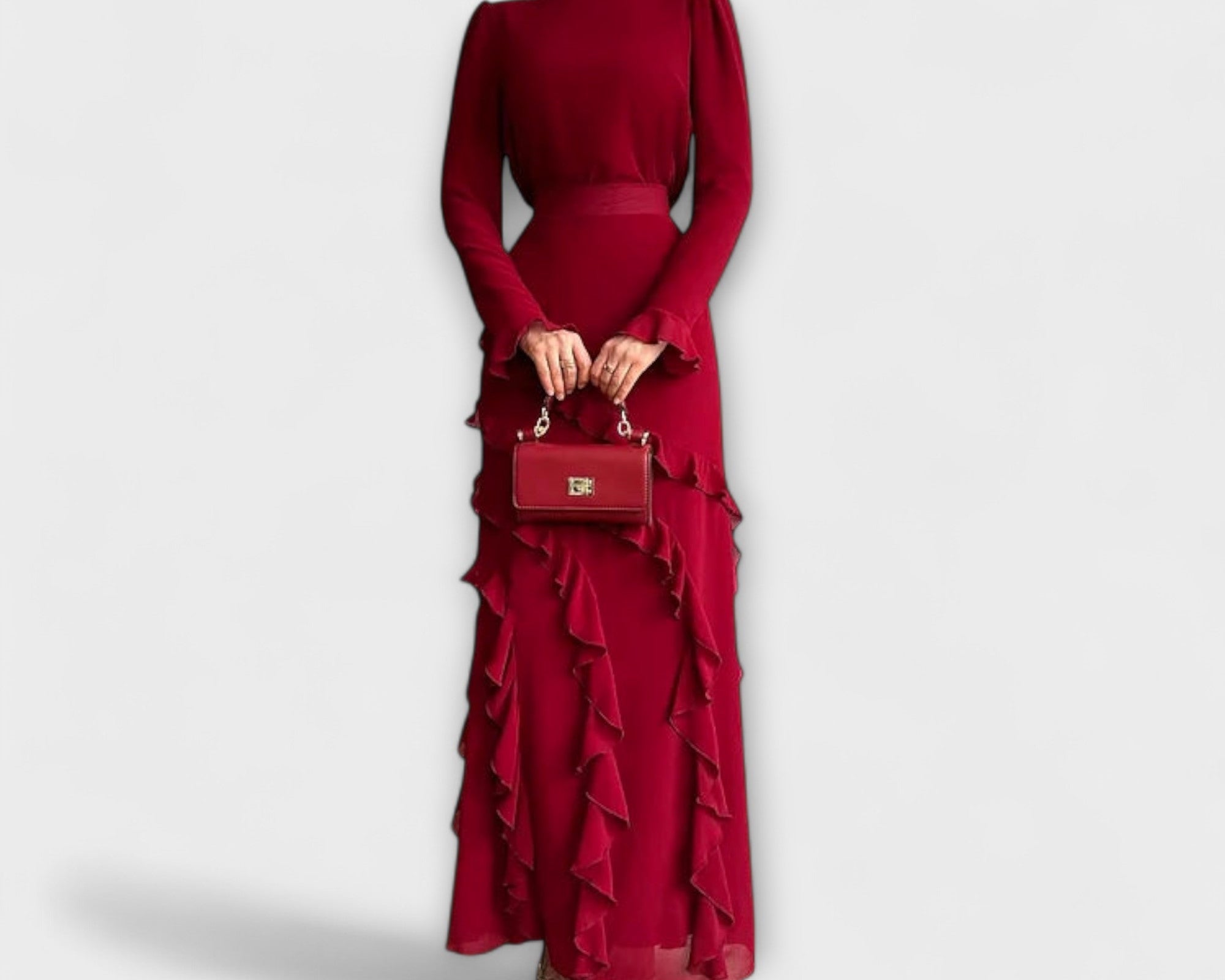 Fallon - Slim Fit Langkleid mit dreidimensionalen Rüschen