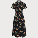 Glória - Midi Kleid Schwarz Floral