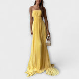 Mireille - Schickes Plissiertes Cutout Fliessendes Maxikleid