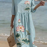 Blaues Blumenkleid mit femininen Details