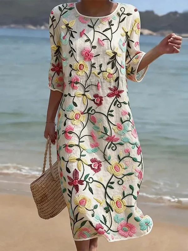 Bedrucktes Blumenkleid mit freiem Fall