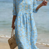 Blaues Kleid mit Blumenprint und Komfort