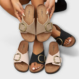Margie - Damen Kork Pantoletten mit Schnallenriemen Design