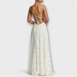 Kairi - Schickes Floral-Spitzen-Maxikleid mit Spaghettiträgern