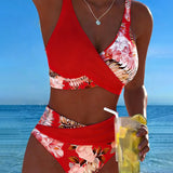Bikini mit kontrastierendem Blumenmuster und Schlitz