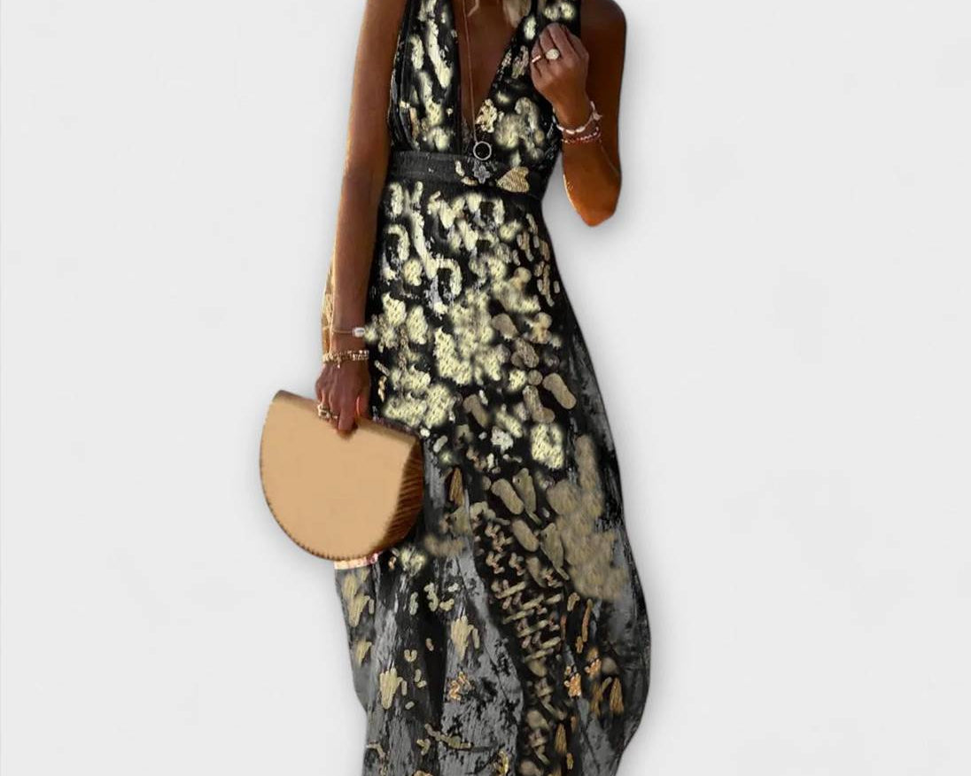 Fliessendes Kleid mit V-Ausschnitt und Pailletten-Details