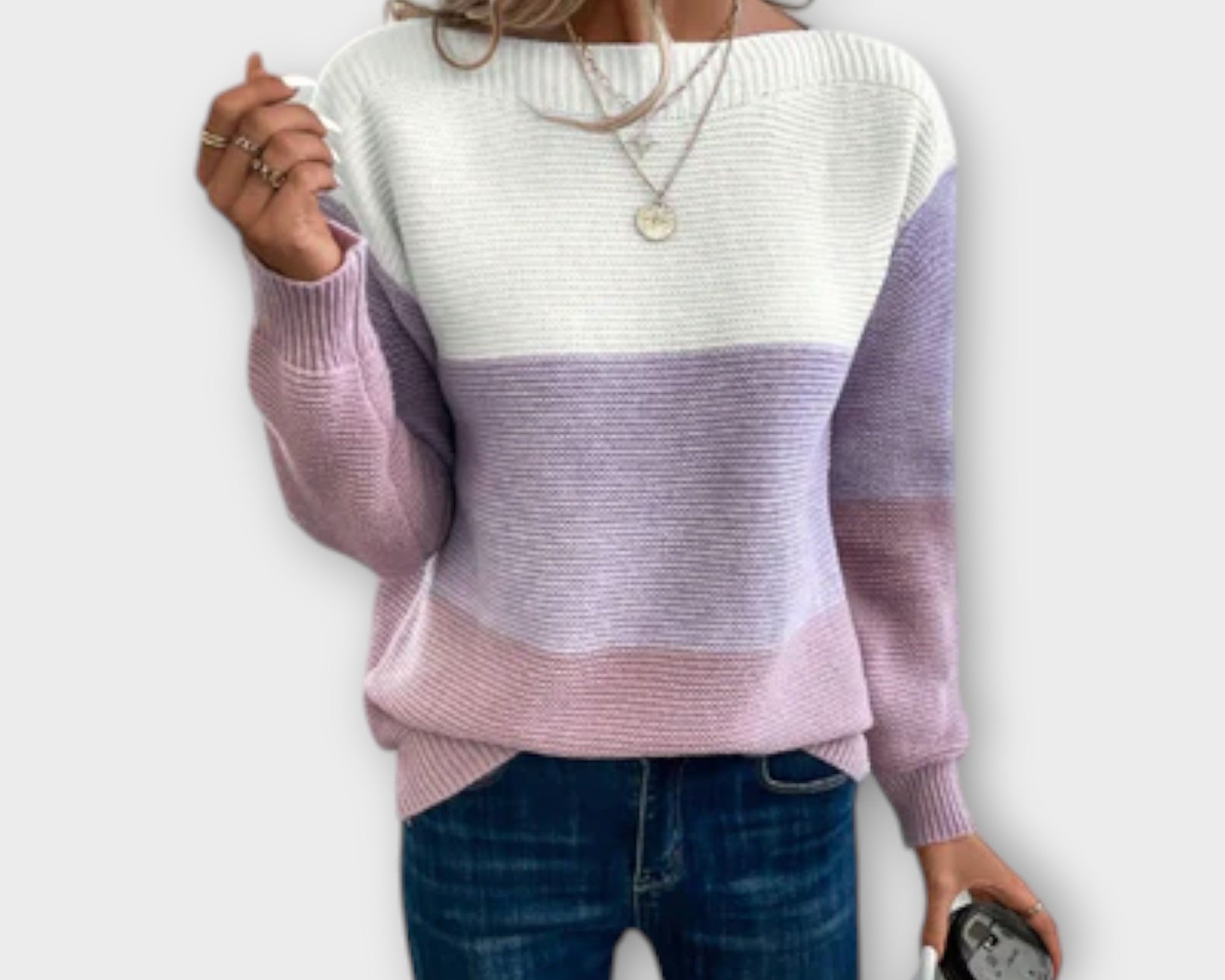 Clara - Eleganter dreifarbiger Patchwork-Pullover