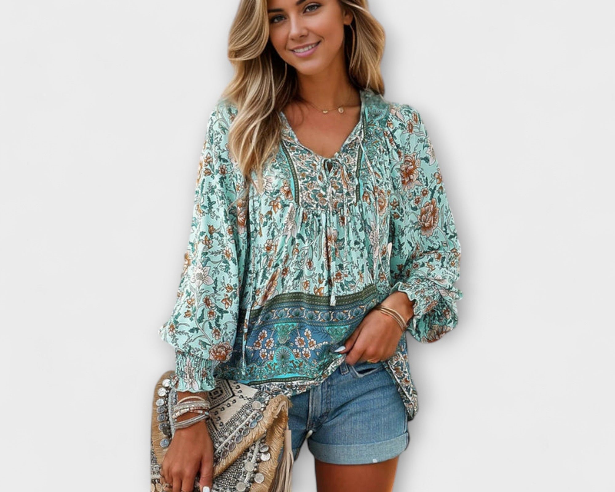 Melodie - Bohemian V-Ausschnitt Top mit Bindefront