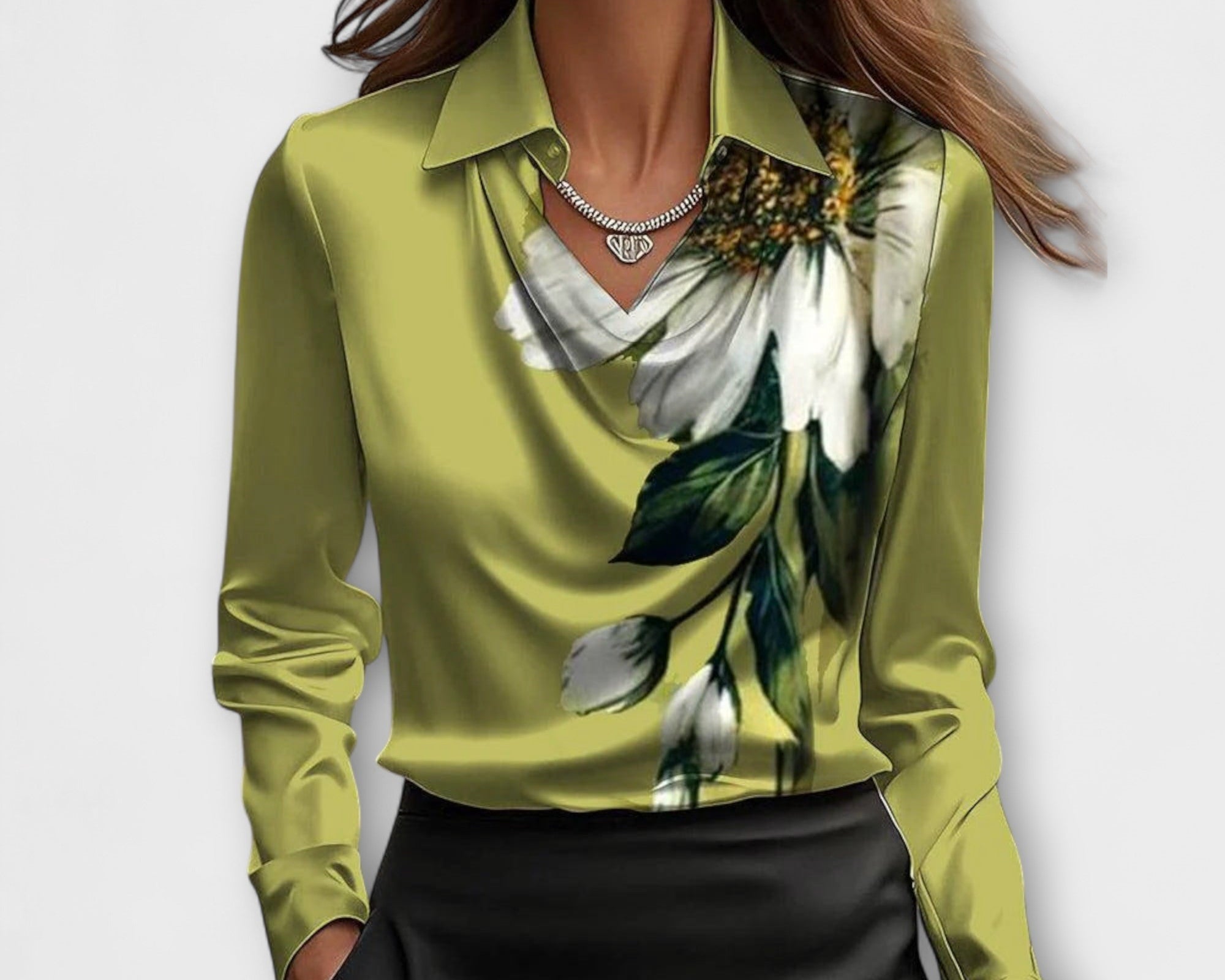 Meli - Glänzende Bluse mit gerafftem Kragen