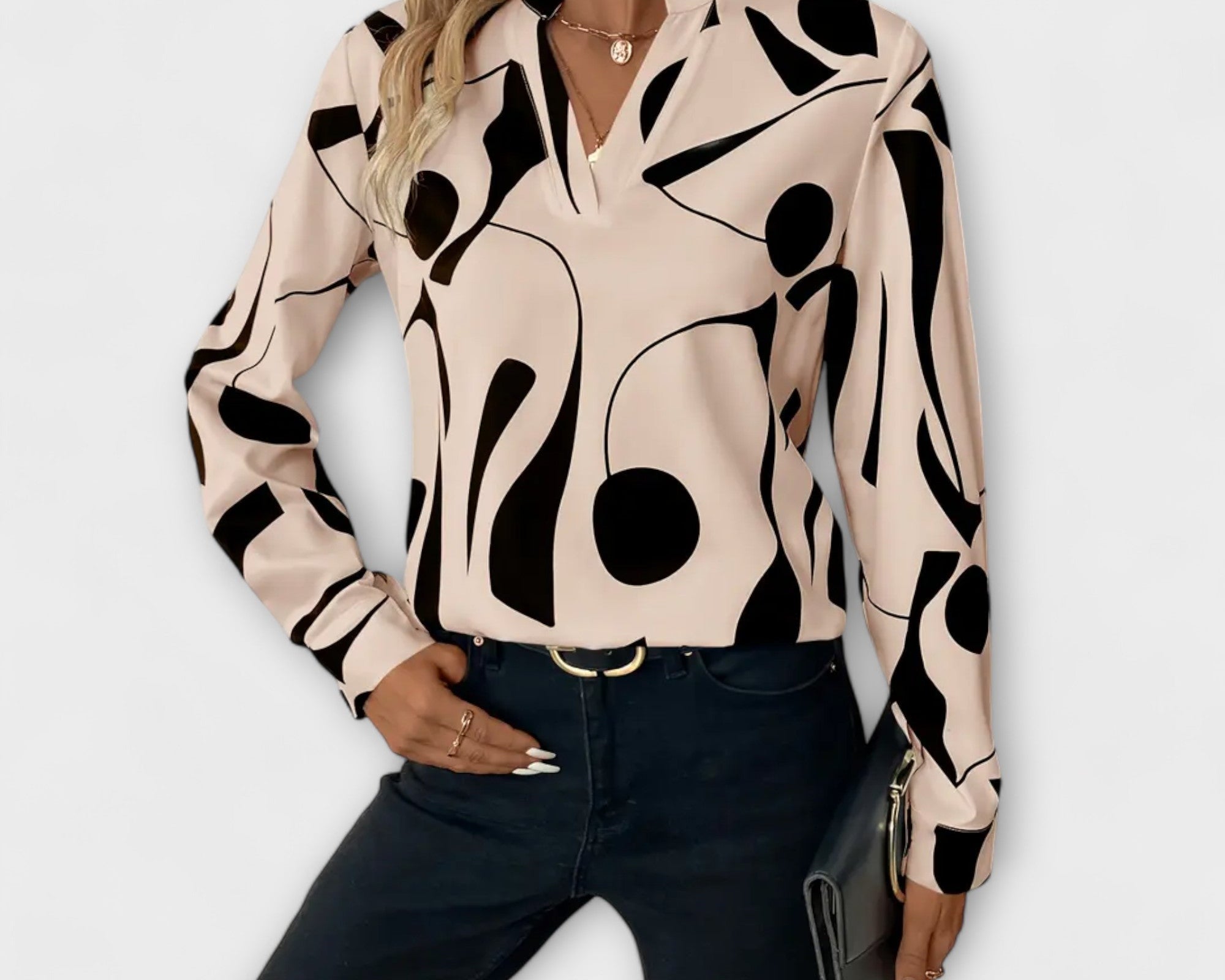 Edith - Elegante langärmelige Bluse mit spitzem Ausschnitt