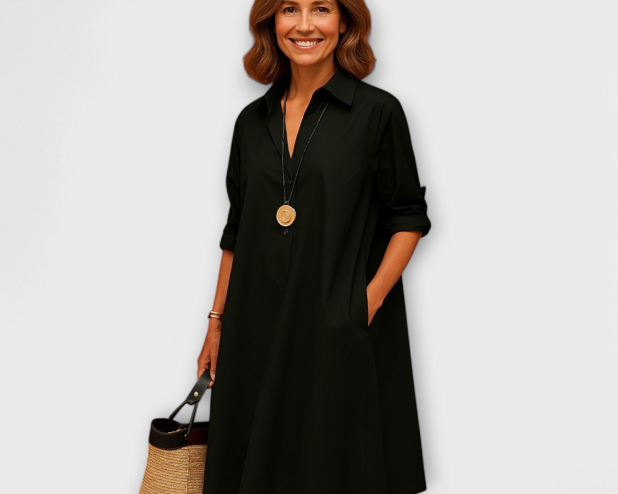 Modernes Hemdkleid mit Kragen und Dreiviertel-Ärmeln