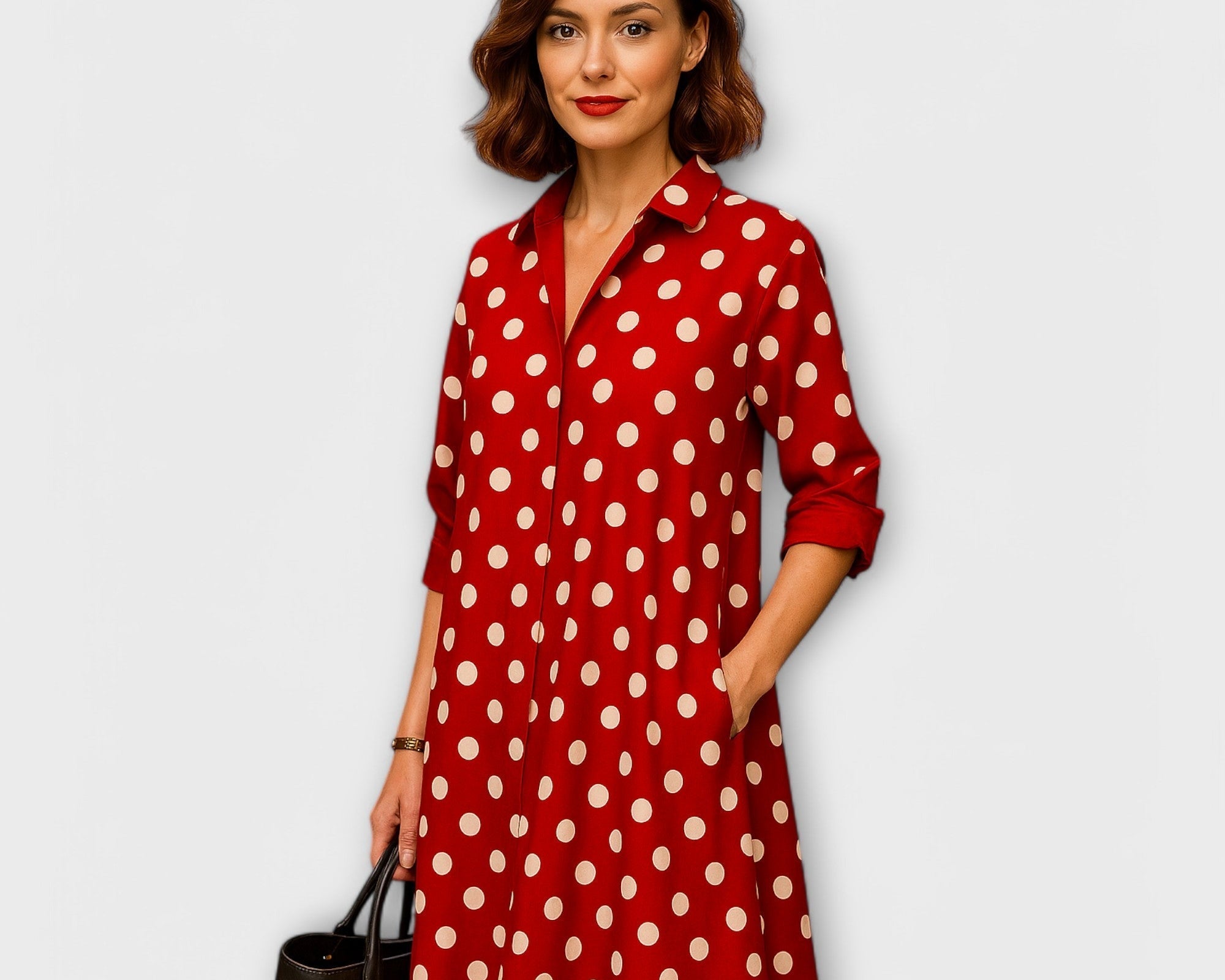 Modernes Hemdkleid mit Kragen und Dreiviertel-Ärmeln