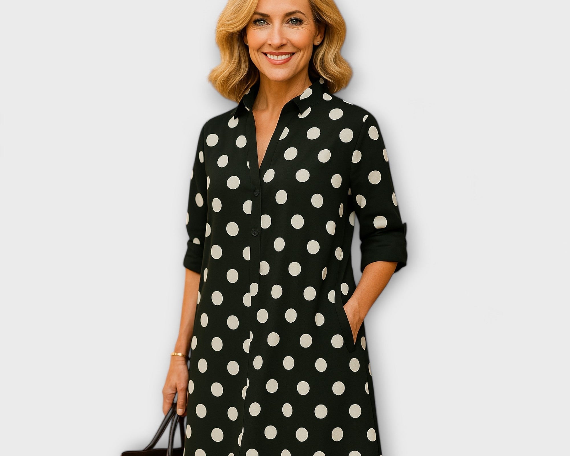 Modernes Hemdkleid mit Kragen und Dreiviertel-Ärmeln