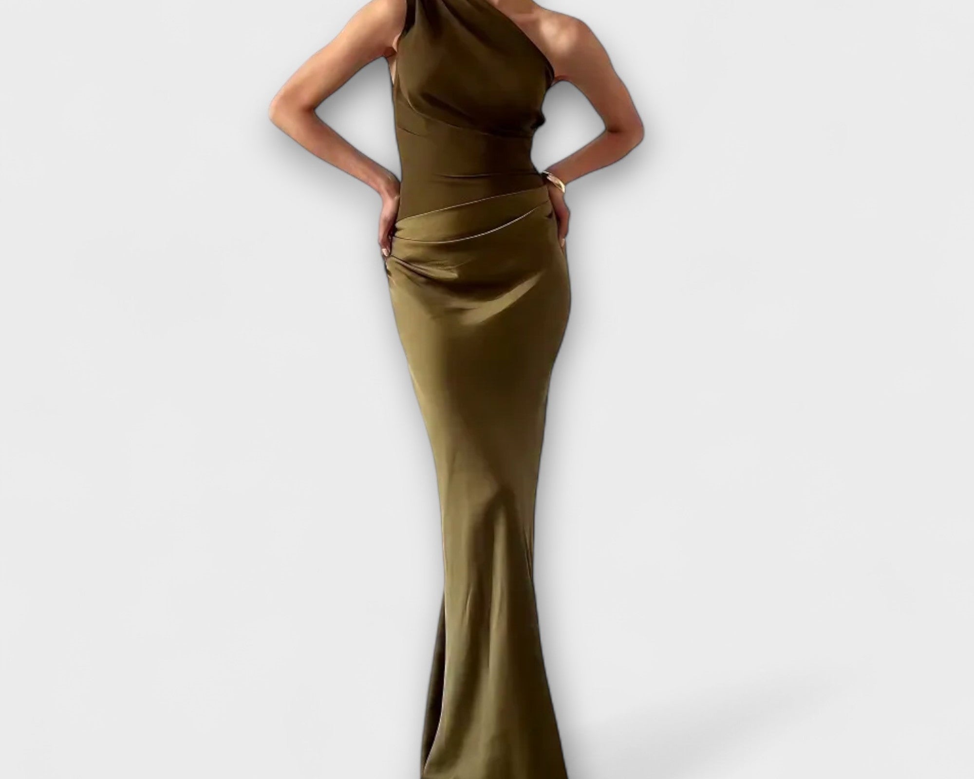Elegantes Ein-Schulter Falten Maxi Kleid