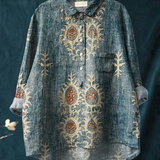 Monika | Lässige Damenbluse mit ethnischem Vintage-Blumenprint