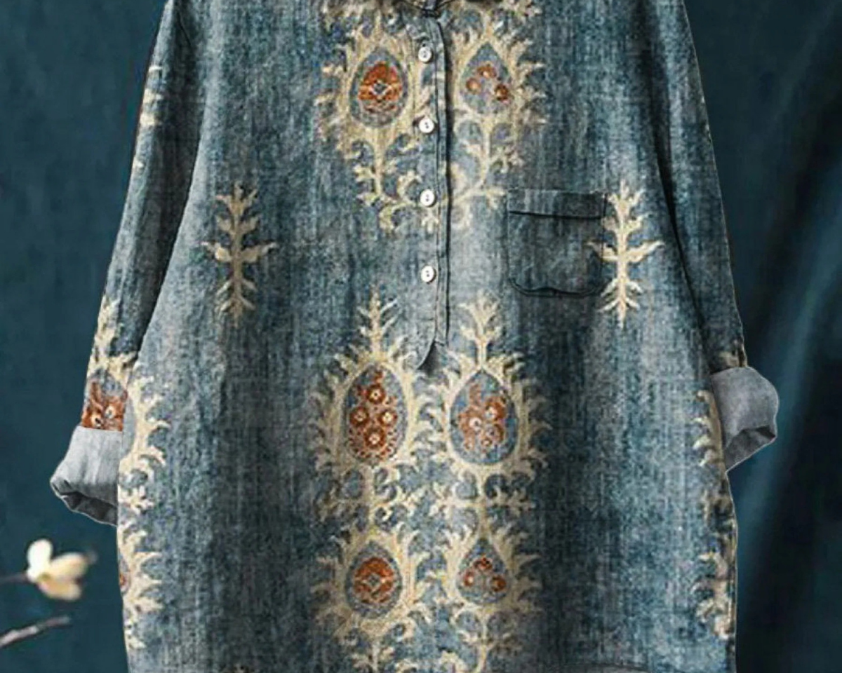 Monika | Lässige Damenbluse mit ethnischem Vintage-Blumenprint