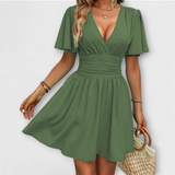 Winslet - Kleid mit geraffter Taille und V-Ausschnitt