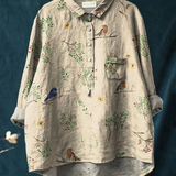 Romina | Lässige Damenbluse mit Zweig- und Rotkehlchenprint