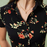Glória - Midi Kleid Schwarz Floral