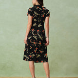 Glória - Midi Kleid Schwarz Floral