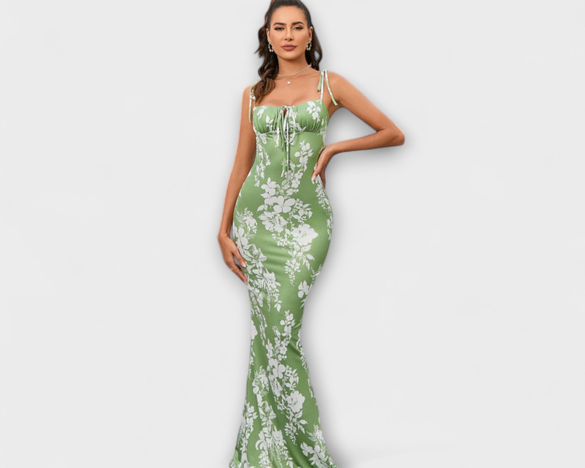 Thalia - Floral Print Prom Dress mit gebundenen Schulterträgern