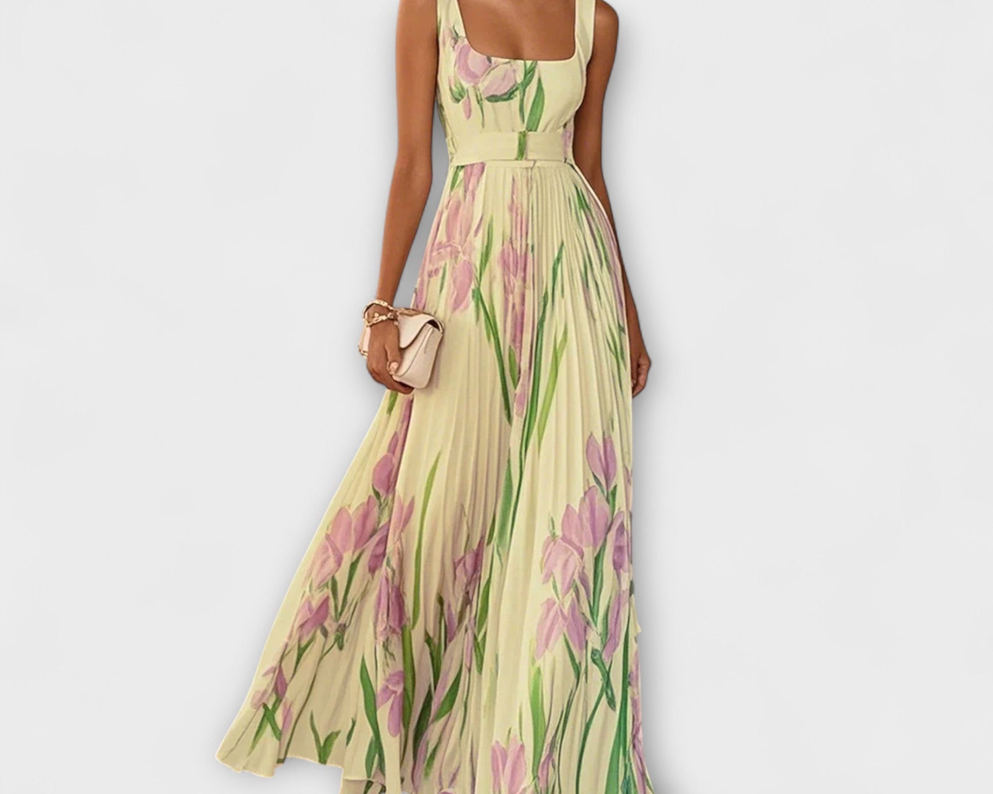 Gefaltetes florales Chiffon Maxikleid