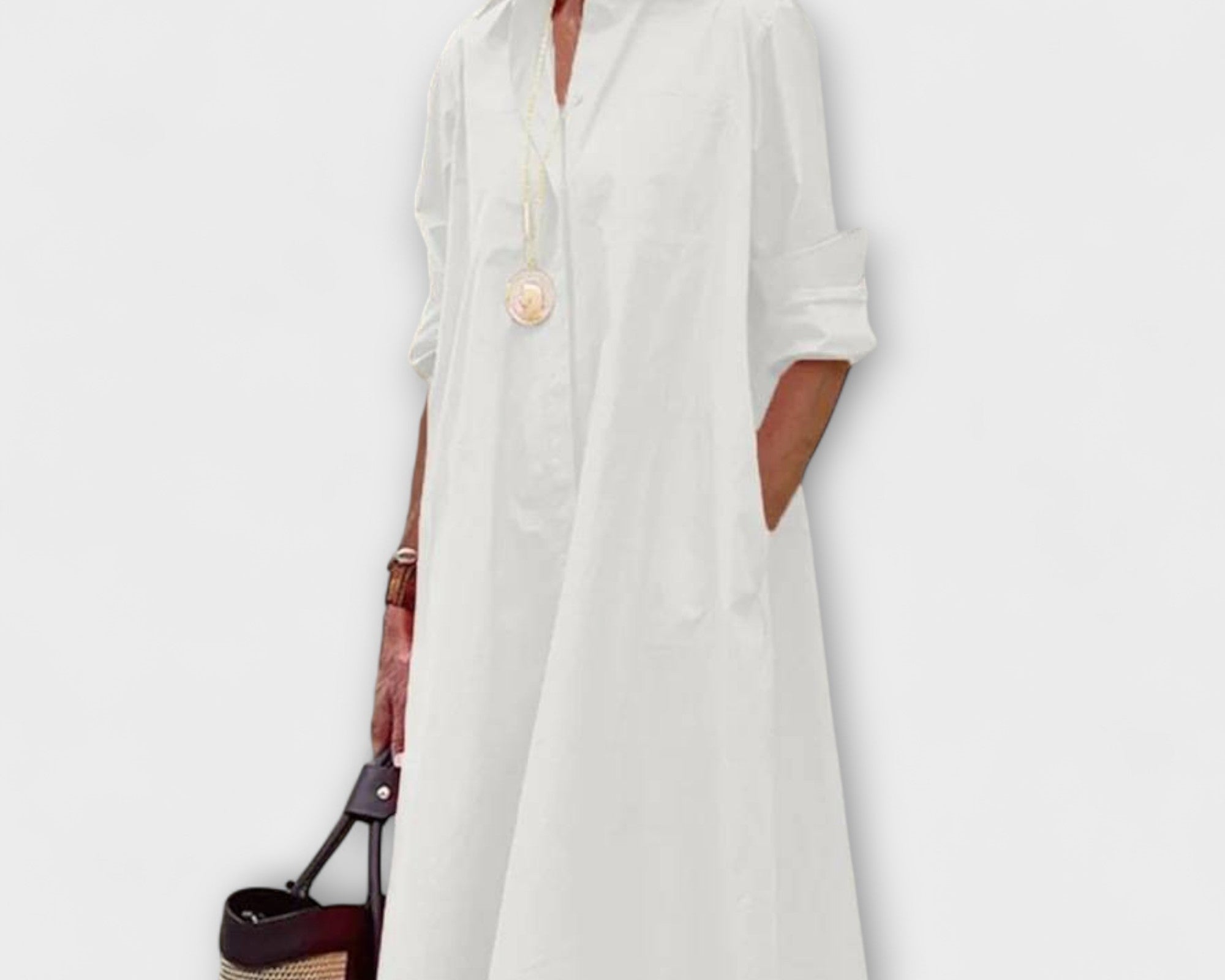 Modernes Hemdkleid mit Kragen und Dreiviertel-Ärmeln