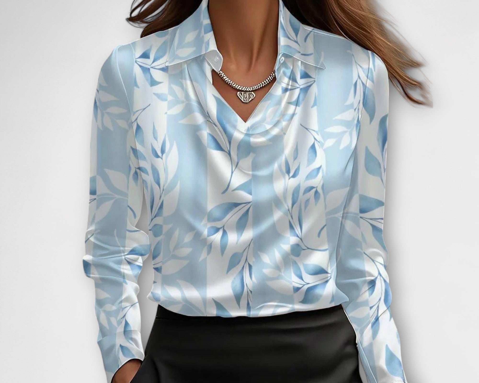 Meli - Glänzende Bluse mit gerafftem Kragen