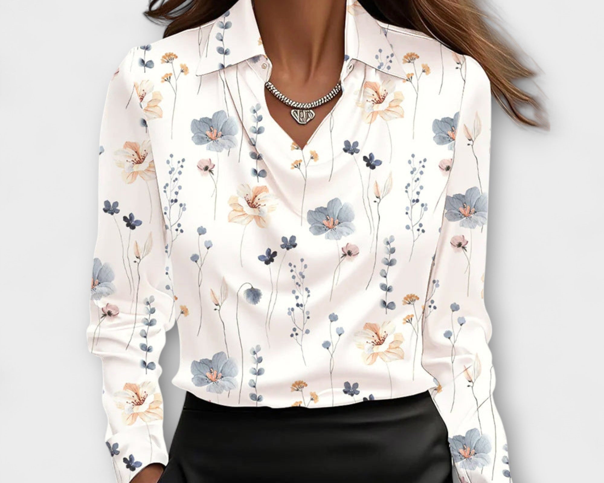 Meli - Glänzende Bluse mit gerafftem Kragen