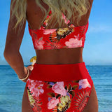Bikini mit kontrastierendem Blumenmuster und Schlitz