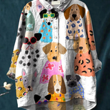 Lara | Lässige Bluse mit farbenfrohem Cartoon-Hund