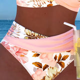 Bikini mit kontrastierendem Blumenmuster und Schlitz