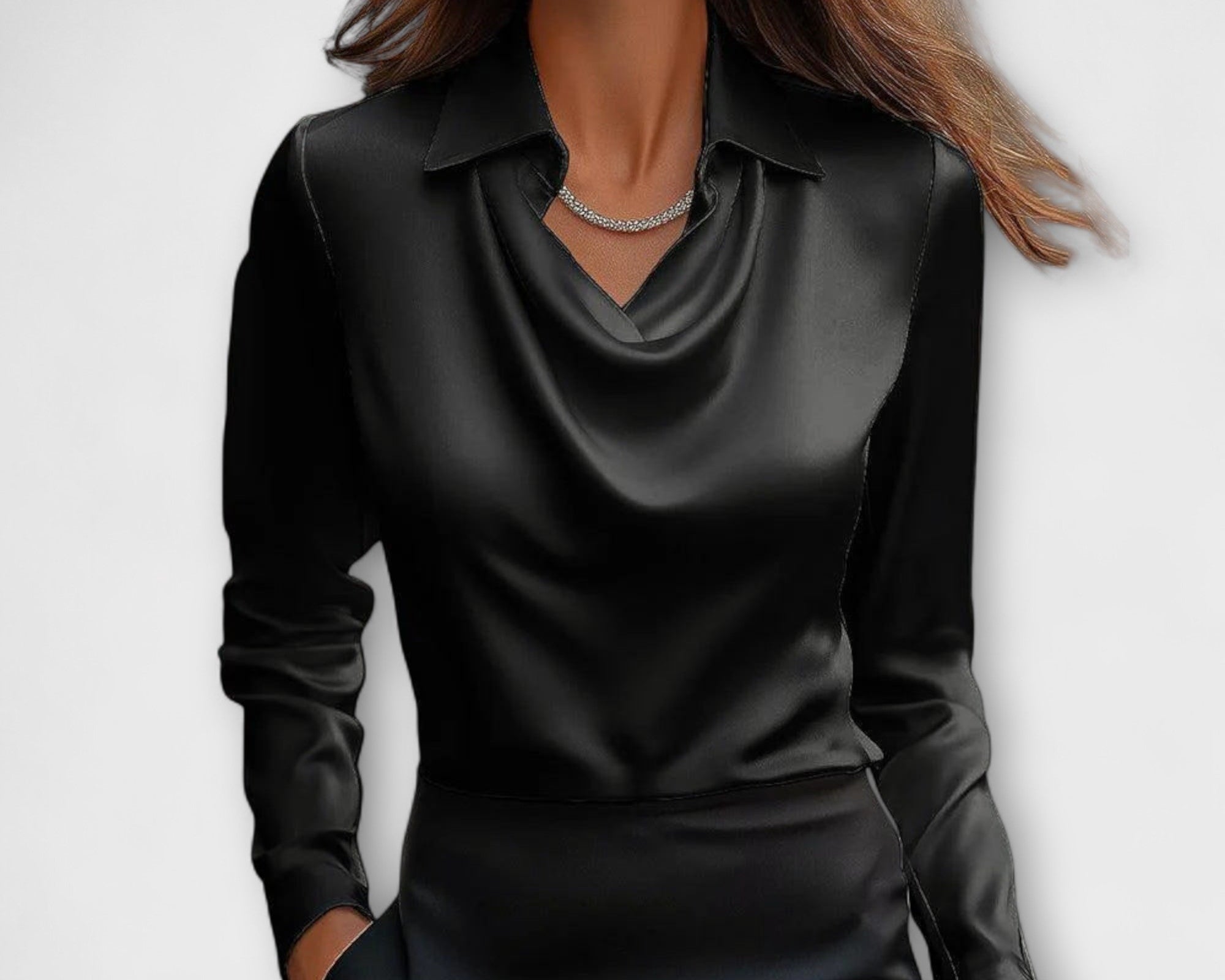 Meli - Glänzende Bluse mit gerafftem Kragen