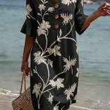 Schwarzes Freizeitkleid mit Blumenprint