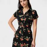 Glória - Midi Kleid Schwarz Floral