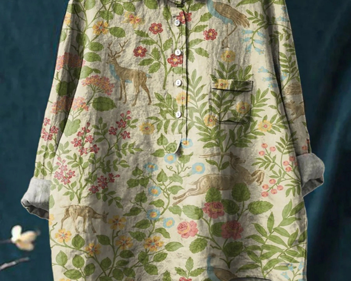 Daniela | Lässiges T-Shirt mit Vintage-Blumen- und Tierprint
