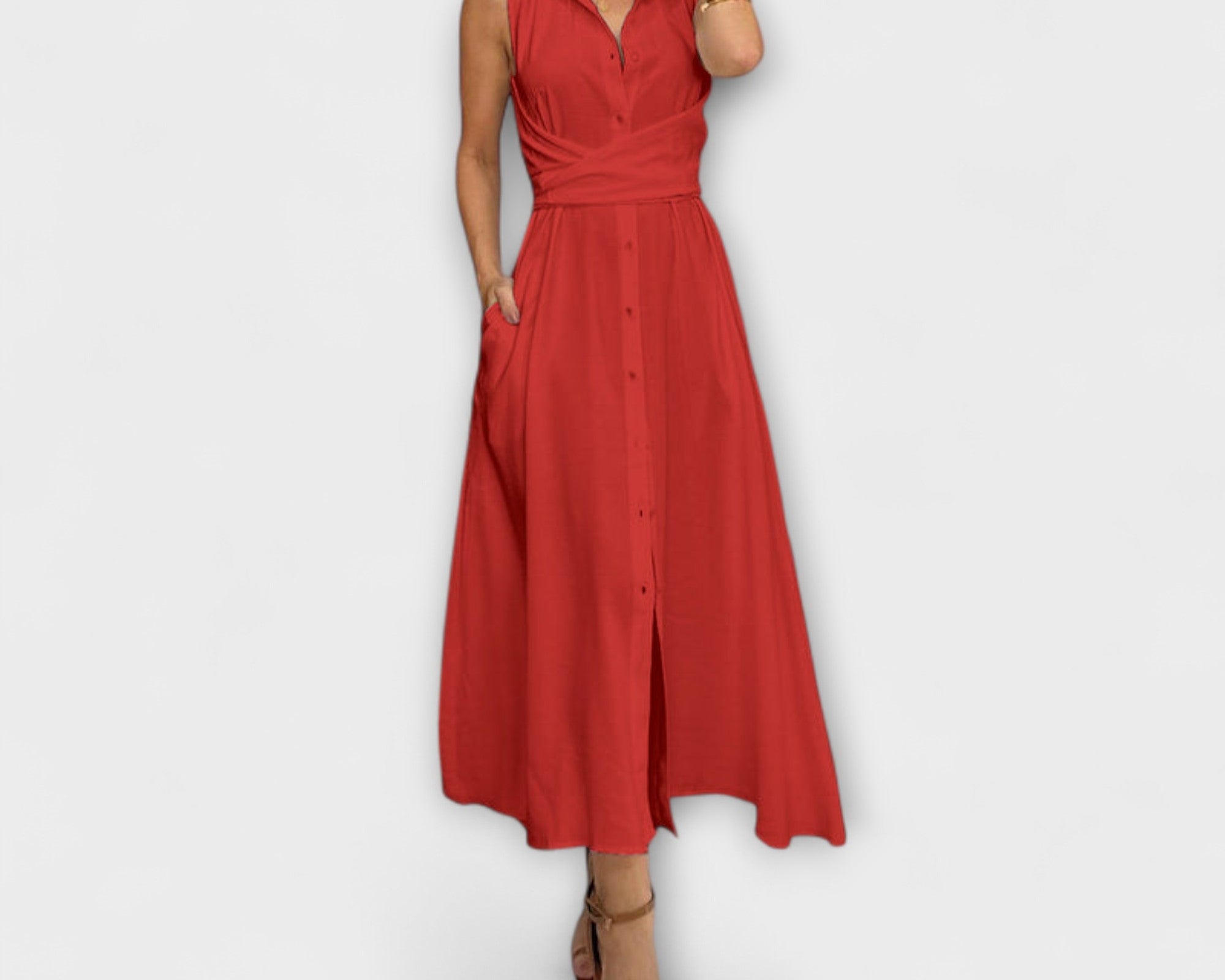 Mira - Auffälliges, einreihiges Midi-Kleid mit Bindedetail