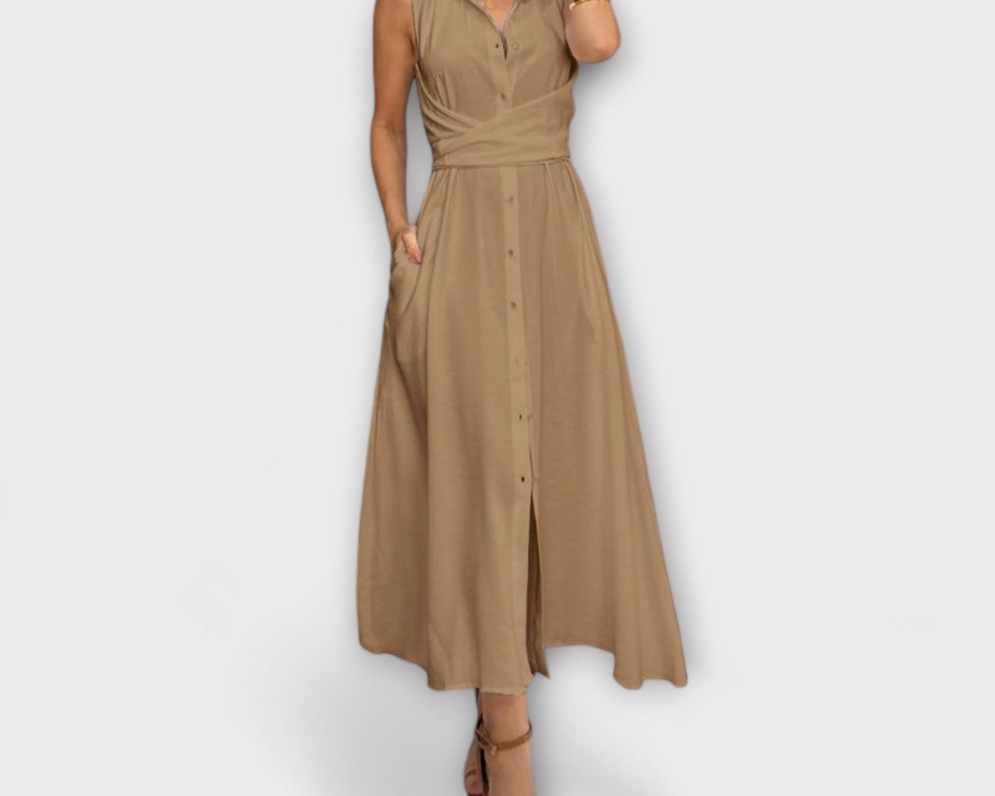 Mira - Auffälliges, einreihiges Midi-Kleid mit Bindedetail
