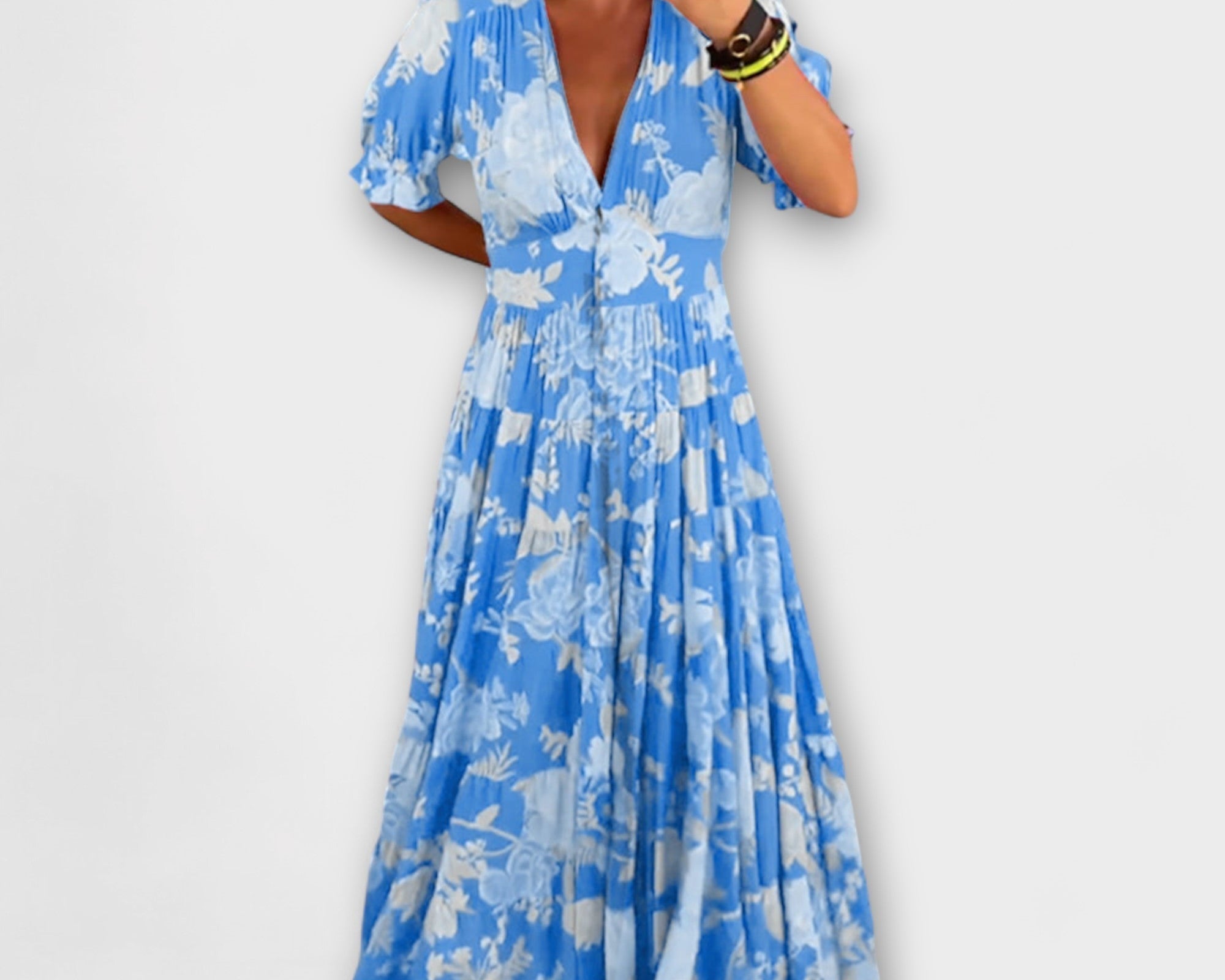 Catrisa - Floral Print V-Ausschnitt Taschenkleid