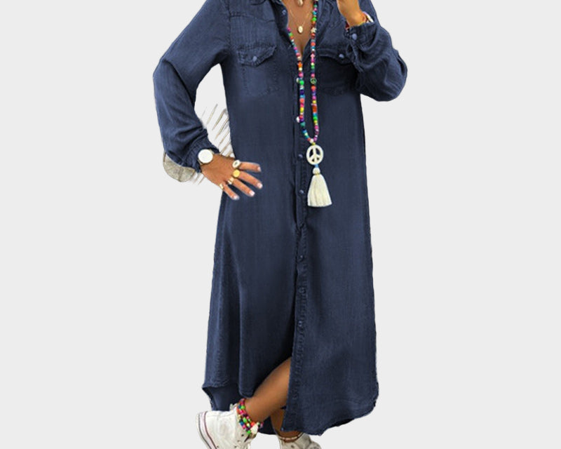 Maxi-Denim-Kleid mit langen Ärmeln