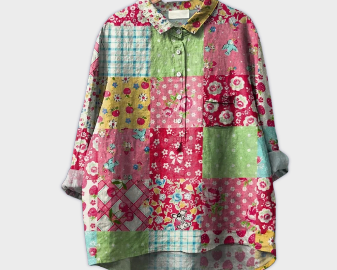 Magdalena - Handgemachte Damenbluse mit floralem Design
