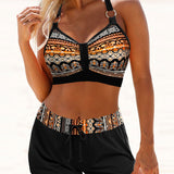 Maryan - Geometrisches Muster Bikini mit Hohem Elastischen Bund