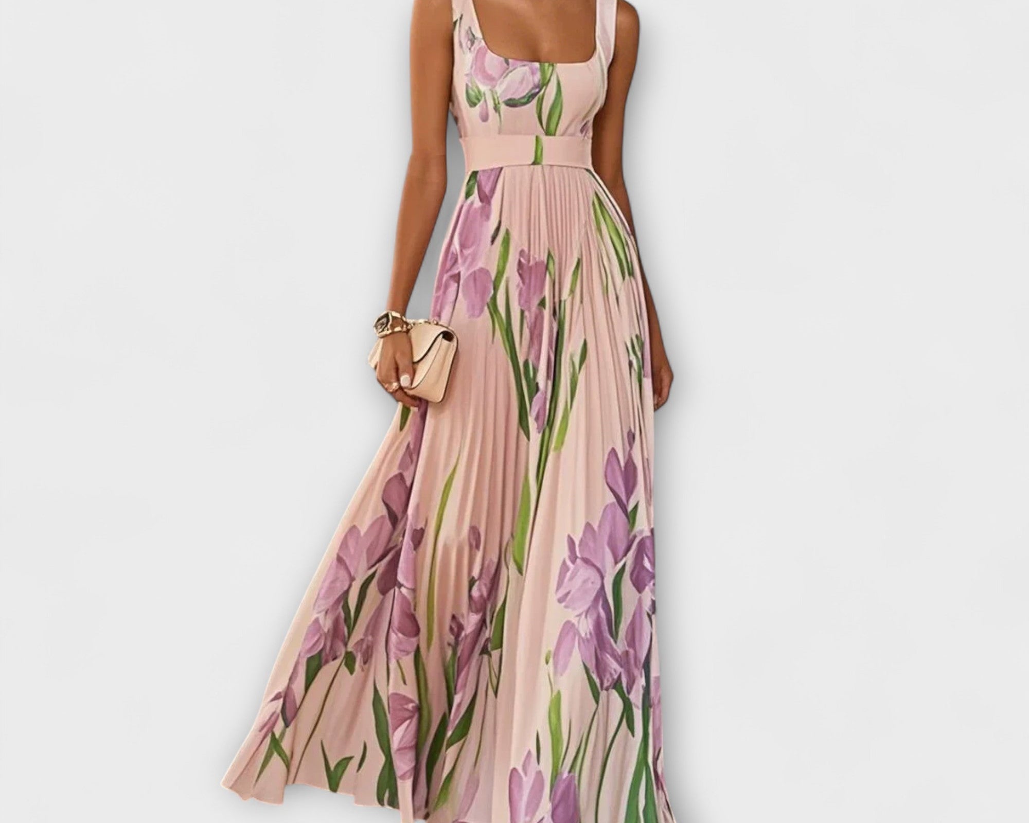 Gefaltetes florales Chiffon Maxikleid