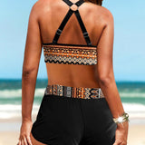 Maryan - Geometrisches Muster Bikini mit Hohem Elastischen Bund