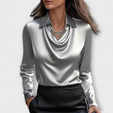 Meli - Glänzende Bluse mit gerafftem Kragen